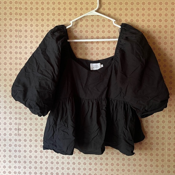 Things Between Tops - Things Between Black Puff Sleeve Blouse